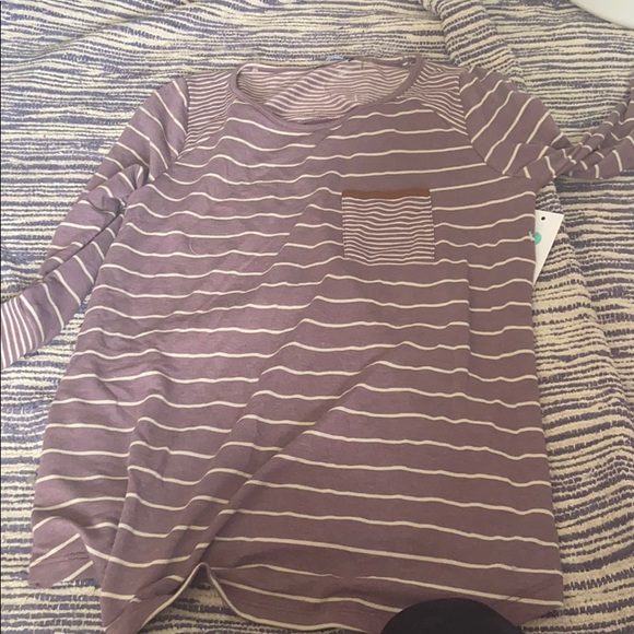 Pink Clover Sweaters - striped middle sleeve top